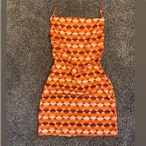 Cute cowl neck slip orange patterned dress from urban outfitters